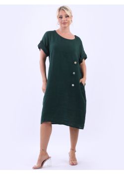 Italian Plain Linen Buttoned Lagenlook Midi Dress