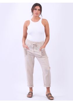 Italian Mesh Net Pockets Solid Linen Trouser