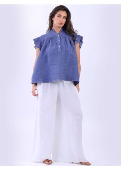 Italian Frilled Baggy Linen Boxy Top