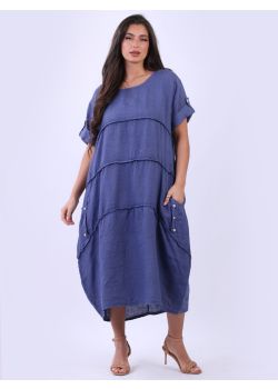 Italian Plus Size Lagenlook Solid Linen Slouchy Dress
