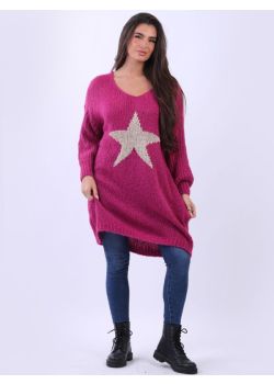 Italian Oversized Women Star Knit Long Wooly Baggy Jumper
