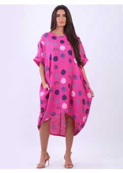 Italian Plus Size Polka Dots Lagenlook Linen Slouchy Dress
