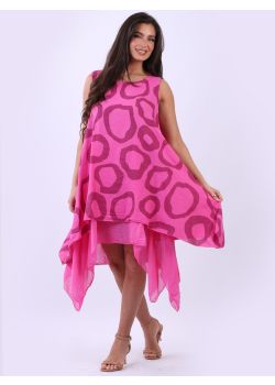 Italian Circle Print Cotton Lagenlook Sleeveless Dress