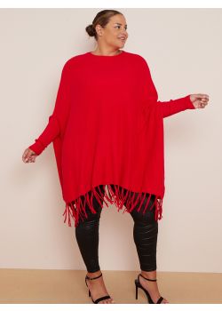 Made In Italy Plus Size Women Crew Neck Chunky Knitted Poncho