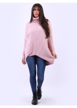 Ladies Cable Knit Cowl Neck Baggy Jumper