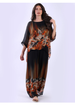 Made In Italy Floral Print Batwing Silk Top
