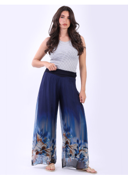 Ladies Silk Floral Print Wide Leg Trouser