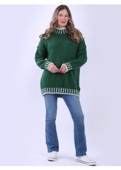 Italian Contrast Stitch Wool Knitted Boxy Sweater