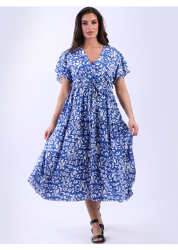 Wrap Over Belted Floral Slinky Dress