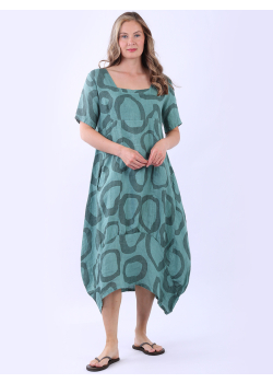 Made In Italy Circle Print Linen Balloon Dress