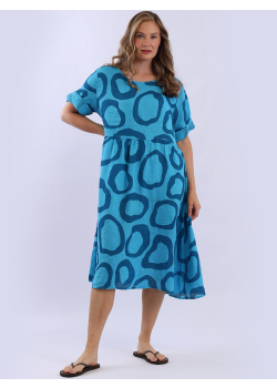 Plus Size Women Circle Print Linen Midi Dress