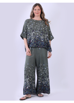 Floral Print Lagenlook Linen Crop Top 