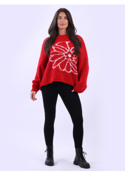 Made In Italy Flower Knit Crop Baggy Jumper