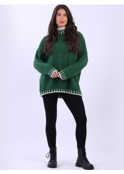 Women Contrast stitch Woolen Knit Jumper