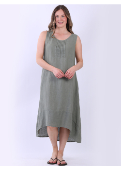 Round Pleated Neck Linen Lagenlook Tank Dress