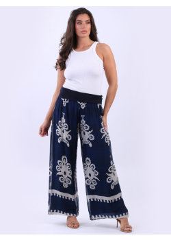 Italian Chic Print Straight Leg 2 Layered Silk Palazzo Pant