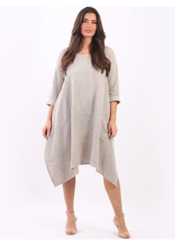  Made In Italy Acid Washed Tunic Hem Slouchy Linen Dress