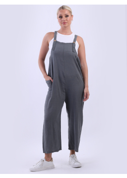 Made In Italy Solid Cotton Wide Leg Dungaree