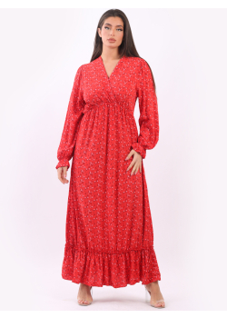 Italian Ditsy Floral Overlap V-Neck Shirred Boho Maxi Dress