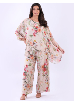 Italian Batwing Floral Silk Tunic Top