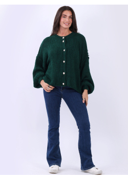 Front Buttons Knitted Plain Crop Wool Cardigan