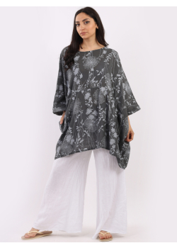 Italian Made Floral Print Oversized Batwing Style Tunic Top