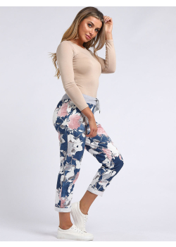 Ladies Slouchy Floral Print Denim Cotton Joggers