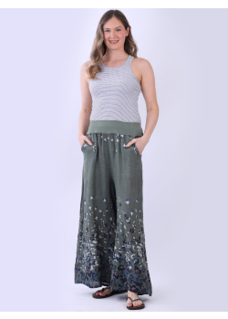 Made In Italy Floral Linen Palazzo Pant