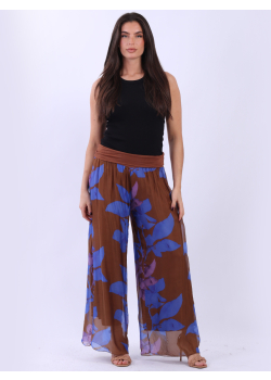 Women Floral Print Silk Wide Legs Palazzo Pants