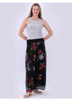 Made In Italy Floral Print Wide Leg Silk Palazzo 
