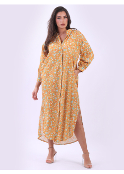Italian Floral Print Lagenlook Cotton Shirt Dress