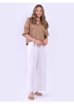 Made In Italy Front Zip Lagenlook Linen Crop Jacket
