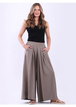 Made In Italy Plain Pleated  Wide Leg Cotton Palazzo