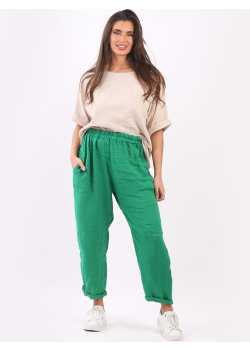 Italian Plain Linen Relaxed Fit Women Slouchy Trouser