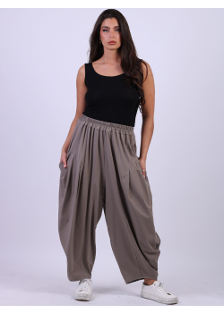 Made In Italy Pleated Plain Cotton Balloon Trouser 