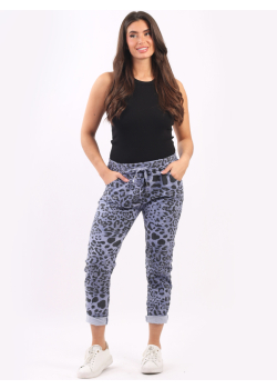 Italian Ladies Leopard Print Side Pockets Magic Pant