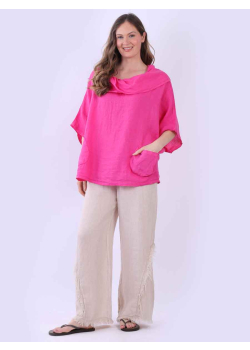 Women Solid Cowl Neck Linen Lagenlook Top