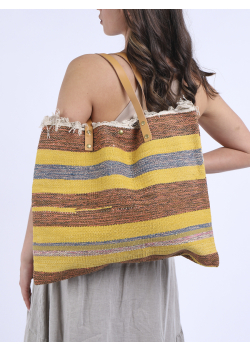Made In Italy Ladies Multi Stripes Canvas Tote Bag (Pack of 5)