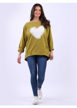 Made In Italy Painted Heart Print Zipped Hem Baggy Top