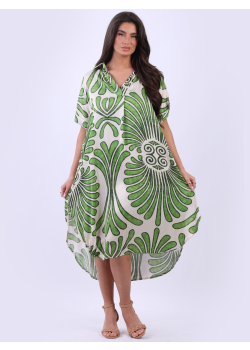 Italian Tropical Print Plus Size Summer Midi Dress