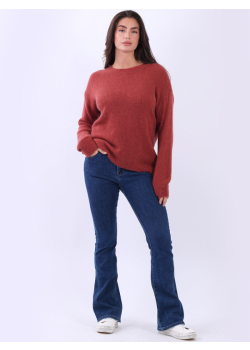 Italian Plain Ribbed Neck Boxy Knit Jumper