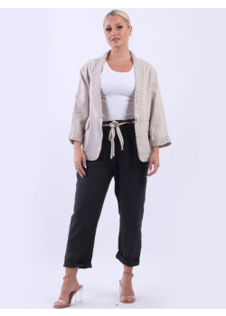 Italian Broderie Linen Lagenlook Ladies Crop Jacket