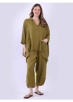 Italian Front Pockets Linen Collared Top