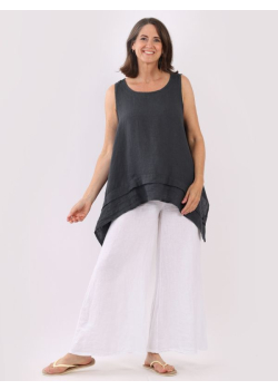 Plain Paneled Hem Side Slit Tunic Sleeveless Top