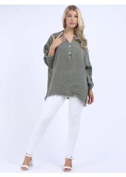 Ladies Relaxed Fit Raw Edges Tunic Top