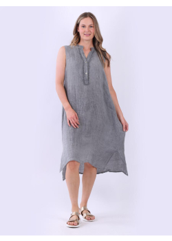 Made In Italy Plain Sleeveless Ladies Linen Lagenlook Shift Dress