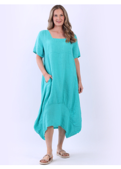 Italian Quirky Linen Balloon Hem Tunic Plain Dress