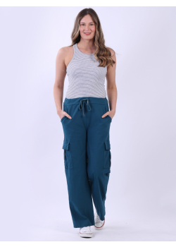 Women Multiple Pockets Wide Leg Solid Pant