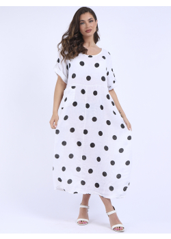 Polka Dot Print Button Up Sleeves Lagenlook Slouchy Dress