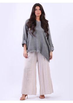 Made In Italy Plus Size Solid Linen Lagenlook Blouse